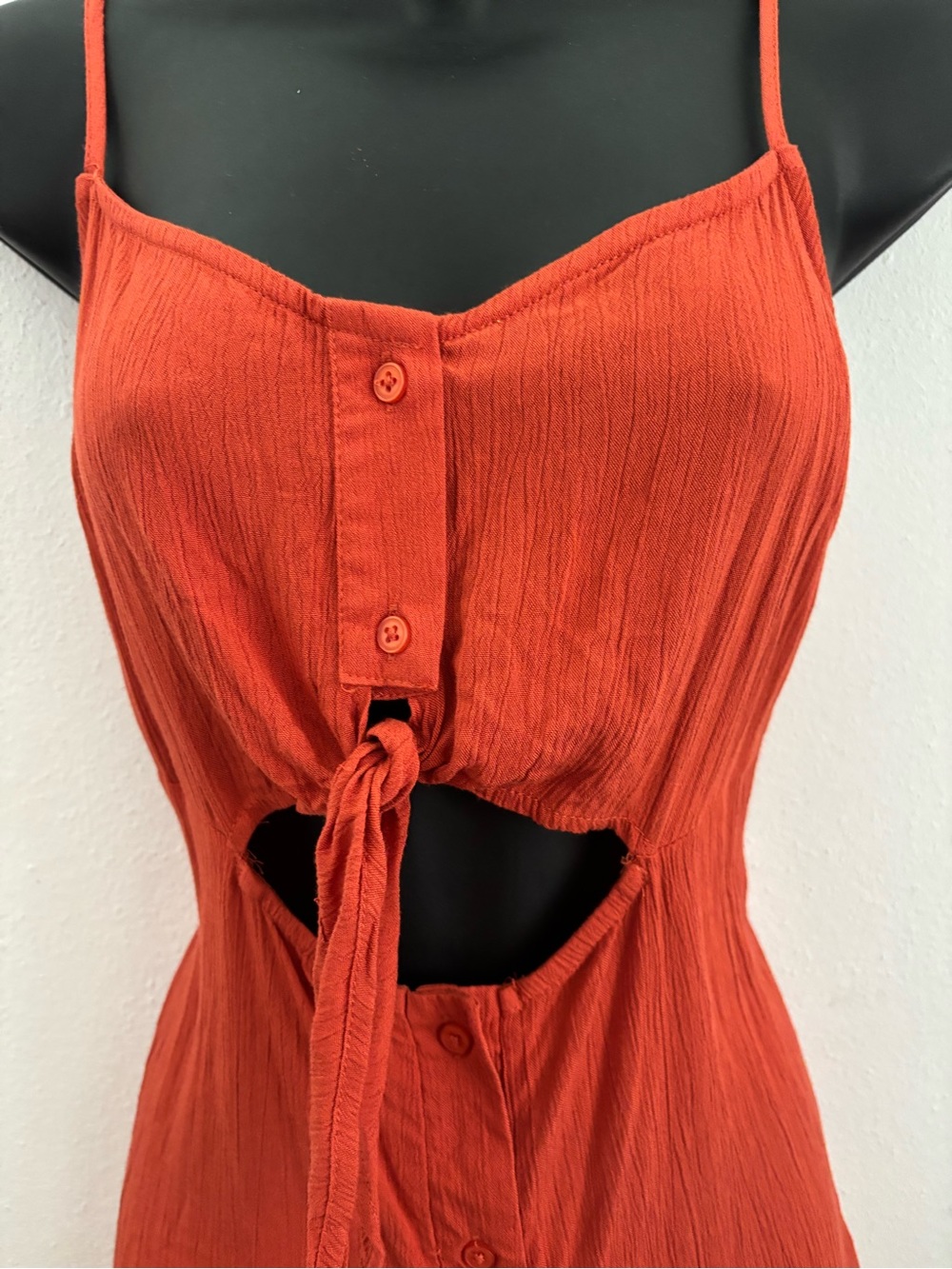Nasty Gal Linen Look Tie Front Cut Out Romper - Picture 9 of 9
